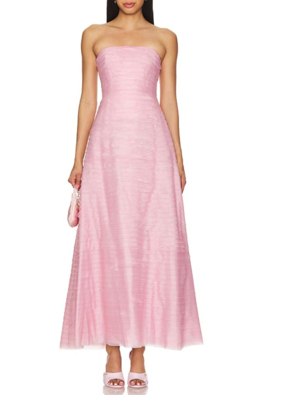 NWT Aje Soundscape Strapless Frill Maxi Dress Chalk Pink US 6 AU 10